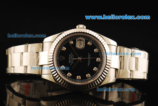 Rolex Datejust II Swiss ETA 2836 Automatic Movement Full Steel with Black Dial and Diamond Markers - Click Image to Close